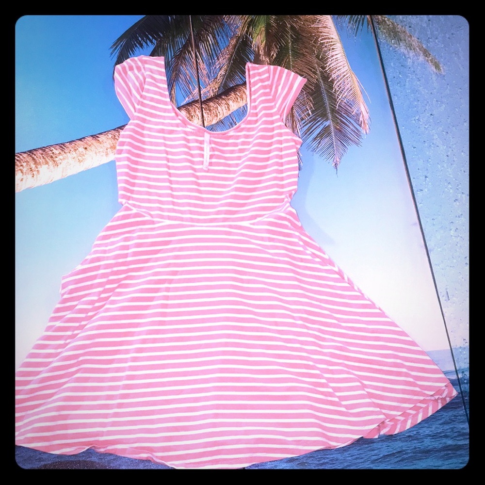 Pink and white stripped beach dress